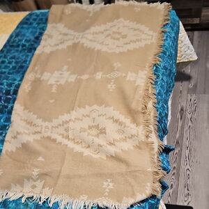 Source Unknown Tan and Cream Southwest  Patterned Throw Blanket.